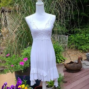 Free People white gauze sundress with lace, Size Small